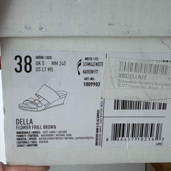 Birkenstock Della Wedge Sandal Leaf Print Brown Women 7/EU 38 NWB Narrow Fit - Picture 11 of 11